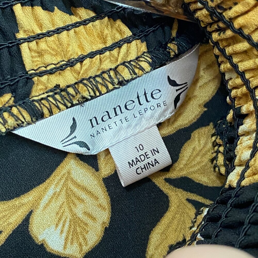 Nanette Lepore Black and Yellow Floral Blouse Mock Neck 10 - Picture 5 of 7